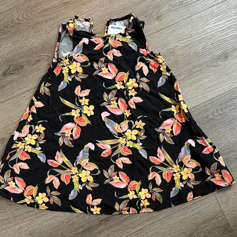 Old Navy Black Dress with Vibrant Floral Design